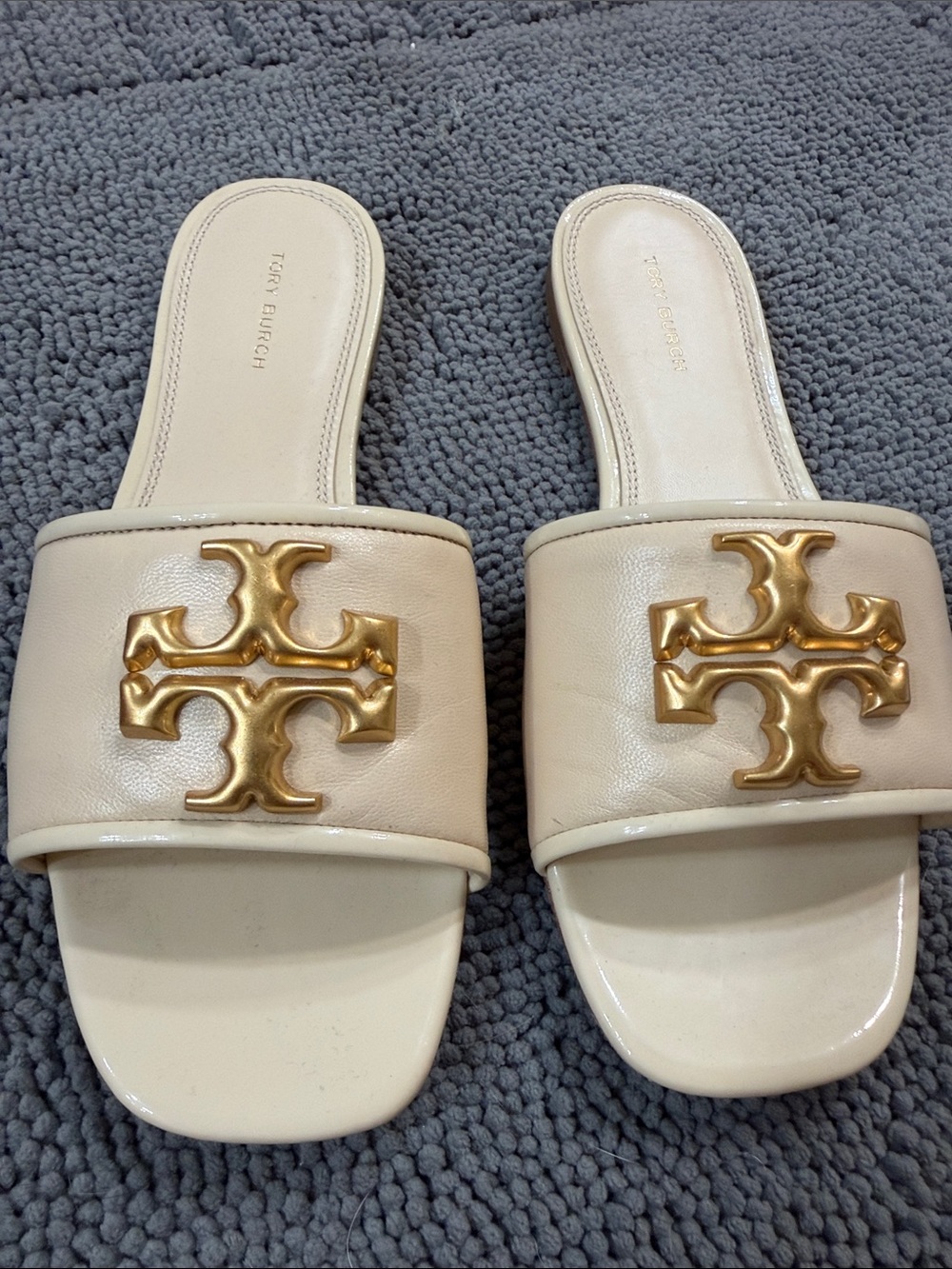 Tory Burch Eleanor Cream Leather Slide Mules with Gold Logo size 7 - Picture 3 of 9